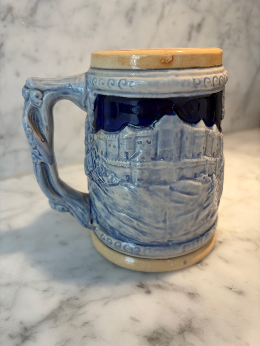 New York City Souvenir Ceramic Stein Mug in Blue and Cream Japan - Picture 3 of 8